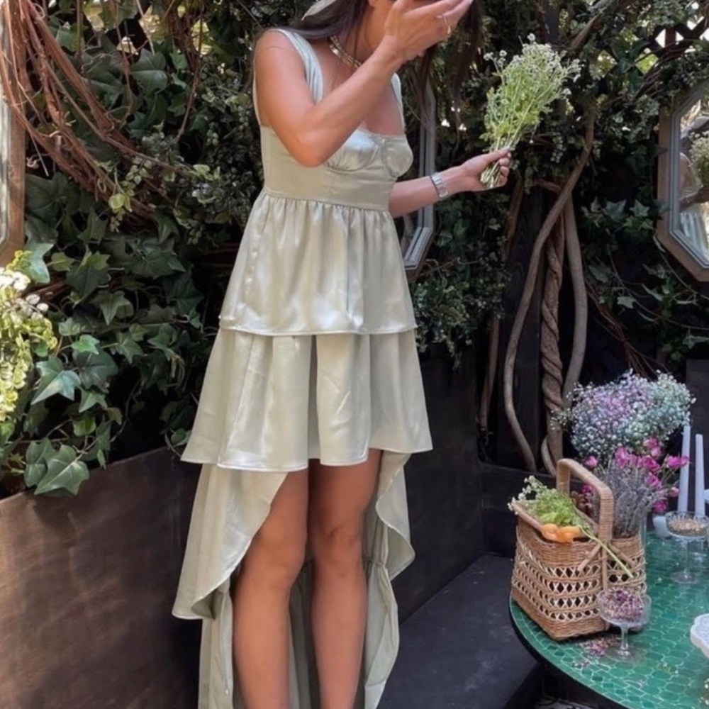 We Wore What green satin dress